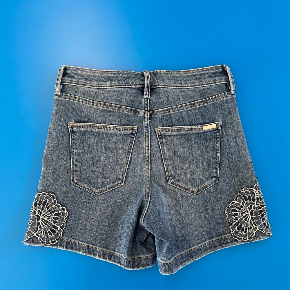 White House Black Market Blue Jean Shorts with Floral Embroidery